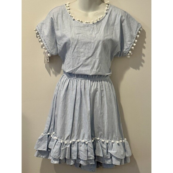 Peixoto Nissi Pompom Tiered Ruffle Mini Dress in Sky Blue Size M Medium NWT!!! - Picture 2 of 5